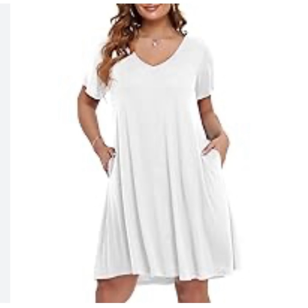 White V-Neck Short Sleeve Dress